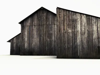 Barn model old with rusty roof Low-poly 3D model