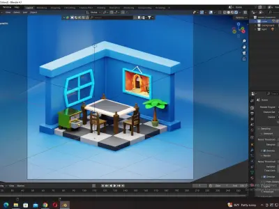 Isometric room Low-poly 3D model buy