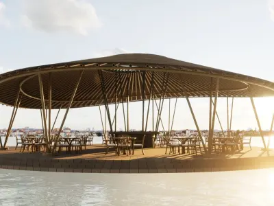 Restaurant bamboo umbrella 3D model