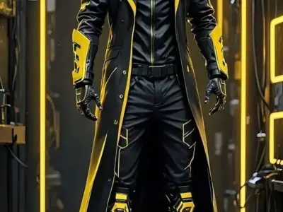 Cyberpunk Hooded Agent Black Yellow Neon 3D Character Low-poly 3D model