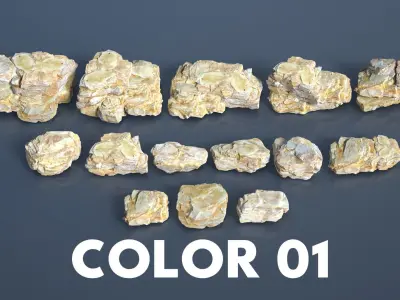 22 Multiple Color Rock Modulars - 240716 Low-poly 3D model