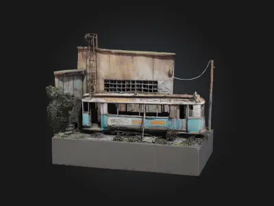 Abandoned Tram Diorama  Rusted Memories on Forgotten Rails 3D model
