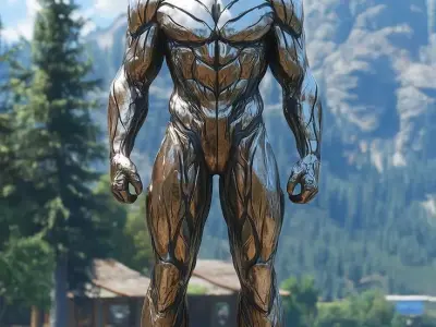 Bronze Colossus Character Muscular Metallic Figure 3D Low-poly 3D model