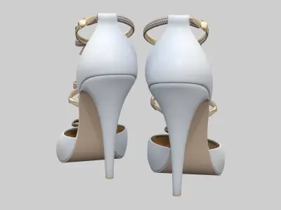 Bow-Embellished Bridal High Heels Stiletto Pointy Toe Shoes Low-poly 3D model