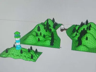 an island with a boat and a lighthouse 3D model