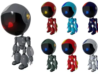 Rigged 7 Robot Models Low-poly 3D model