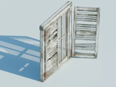 Old broken wooden window Low-poly 3D model