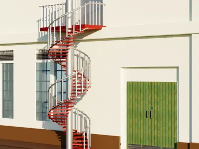 Fire Escape Staircase Rounded - 3D Model Low-poly 3D model