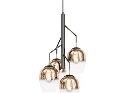 odeon three light chandelier with copper and glass shades 3D model