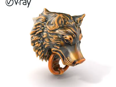 Wolf Head Door Knocker Bronze Sculpture model pack Low-poly 3D model