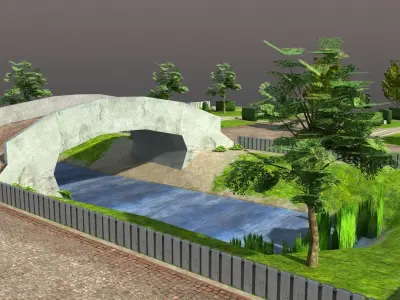 Low poly Park garden with grass and trees Low-poly 3D model