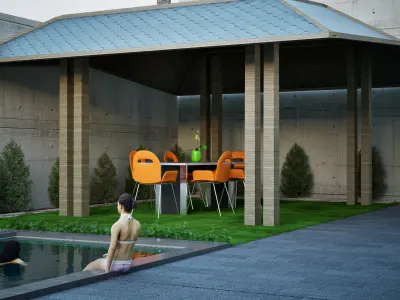 Modern residence House exterior Low-poly 3D model