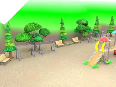 Garden Park Swings and Slide  Low-poly 3D model