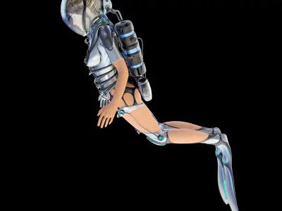 FUTURISTIC FEMALE DIVER Low-poly 3D model