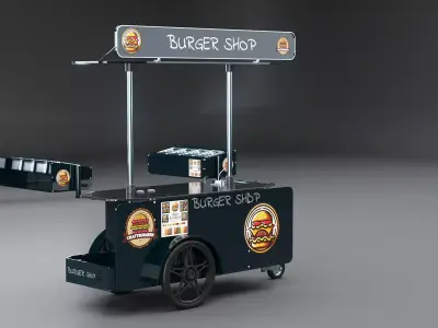 Mobile Food Cart Burger Shop Low-poly 3D model