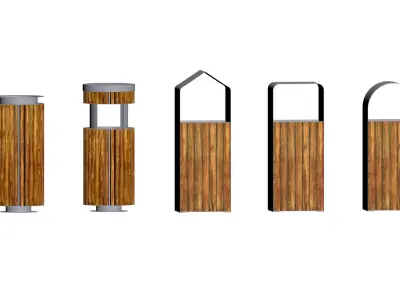 Outdoor trash can set Low-poly 3D model