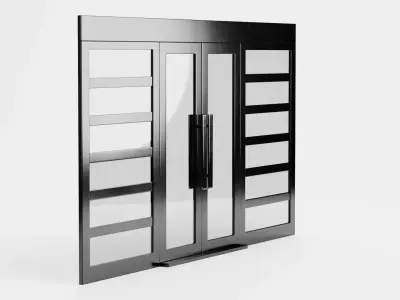 Double Door V1 - French Sliding Style with Black Frame 3D model