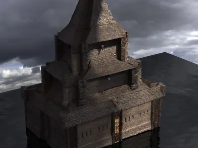 Lizard Cult 2 Town Hall Walls Kitbash 3D model