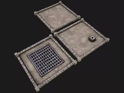 Castle Medieval Prison Roof Set Low-poly 3D model