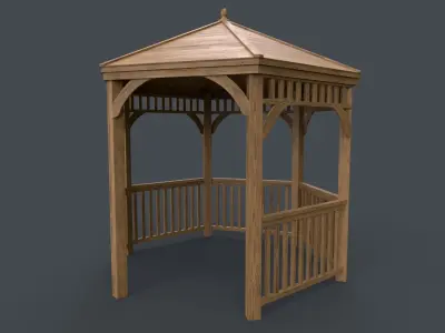 PBR Wooden Pergola Gazebo D1 Low-poly 3D model