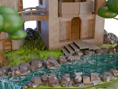 Stylized Celestial Castle Island Low-poly 3D model