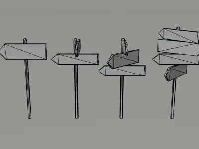 Cartoon fantasy wood sign Polygonal Style Low-poly 3D model