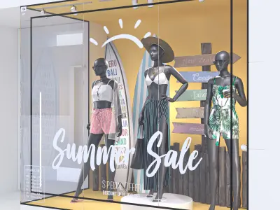 Summer Store Front with female mannequin 3D model