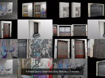 9 Street Doors Clean And Dirty Textures 3D Model Pack