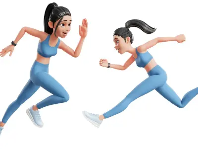 Cartoon Sports Gym Fitness Girl Woman Low-poly 3D model
