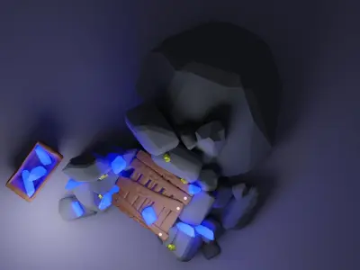 GoldMine wooden box with lights Low-poly 3D model