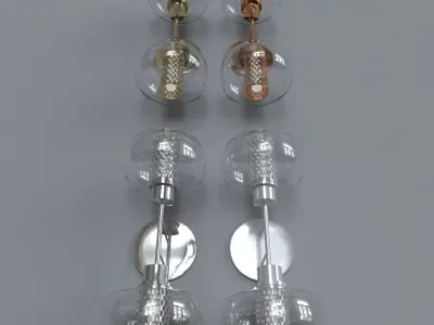light 1 pair of glass and metal wall lights 3D model