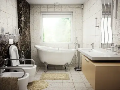 Bathroom with bathtub and toilet Low-poly 3D model