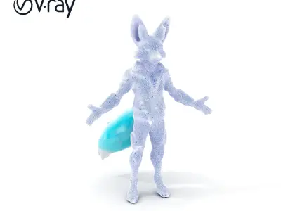 Azure Fox Warrior in Tactical Gear with Cyberpunk Elements Low-poly 3D model