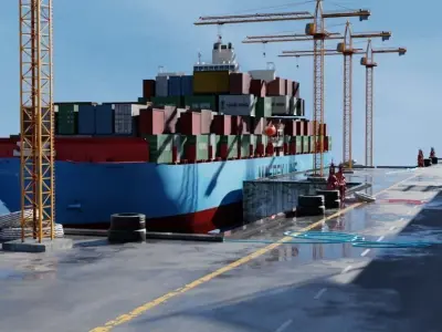 Cargo port Container Ship Low-poly 3D model