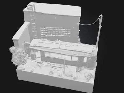 Abandoned Tram Diorama  Rusted Memories on Forgotten Rails 3D model