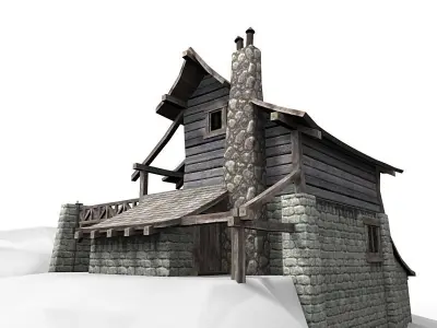 Watermill  exterior interior  Low-poly 3D model