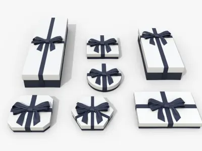  Gift Boxes - Flat Set with Tied Ribbon Bow 