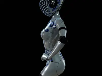 NEON Gzhel - cybernetic girl Low-poly 3D model