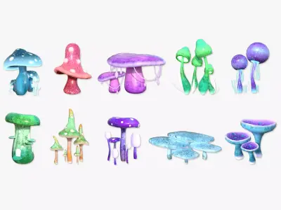10 Fantasy Mushrooms AJ Collection - Scene Backdrop Design 3D Model Pack