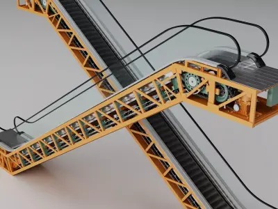 Escalator Internal Mechanism Structure Pack PBR Game Ready Low-poly 3D model