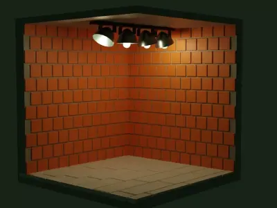 lights room with orange brick wall and two Free low-poly 3D model