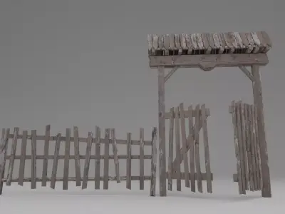 Wooden Gate Low-poly 3D model