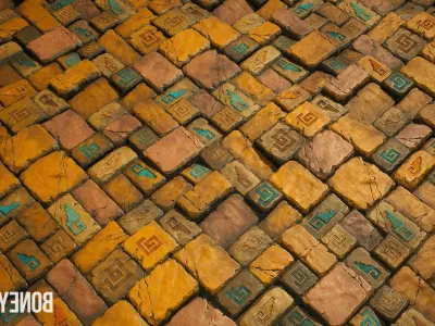 Aztec Stone Wall - Game Textures Low-poly 3D model