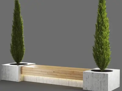 bench1134 bench with two trees in it 3D model
