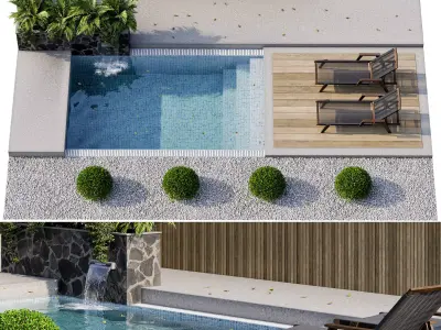 Backyard and Landscape with Pool 09 3D model