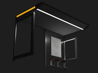 Mid-future waiting shed Low-poly 3D model