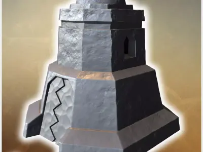 Tall fortified tower with dome angular walls and a narrow observ 3D print model