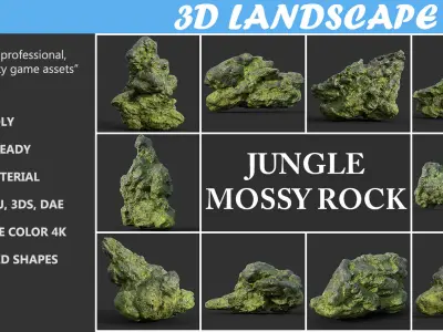 Low poly Damaged Jungle Mossy Rock B Low-poly 3D model