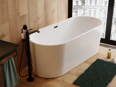 Scene Bathroom With Bathtub And Cabinet 3D model