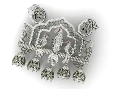 Peacock Beautiful necklace Indian Jewelry Design Polki Diamond 3D print model